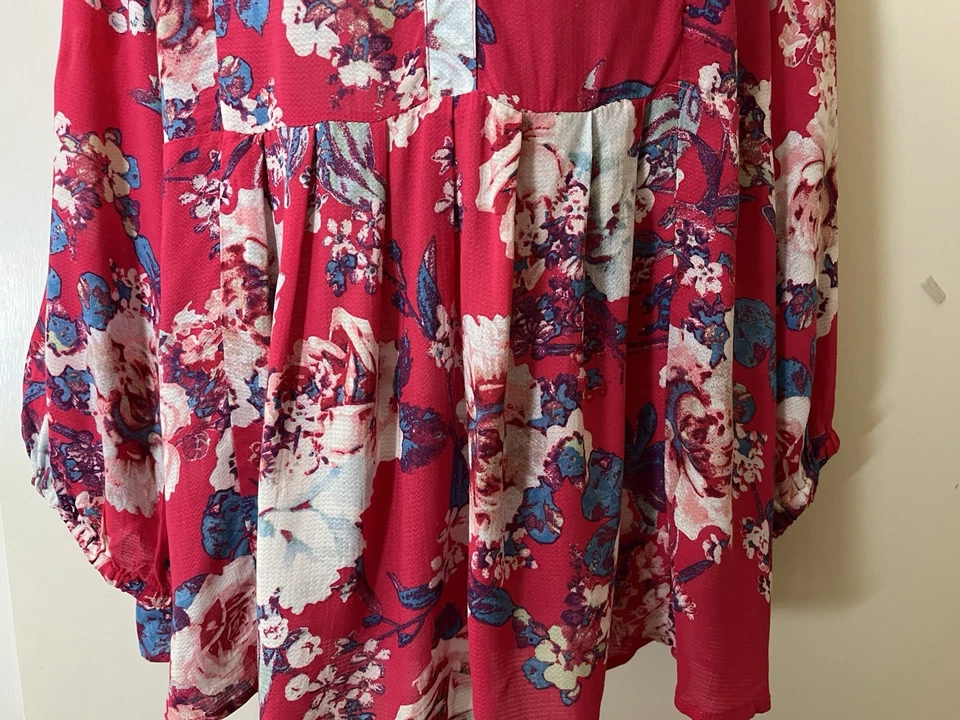 Blusa América Vintage Talla L Escote Abertura 3/4 Manga Abullonada Estilo Campesino Floral Foto 4 de 4