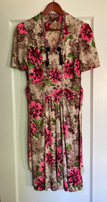 Women's Vintage Patterned Dress, Sm/Med, Side Button Closure and Tie Waist