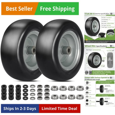 #ad 2 PCS Lawn Mower Tires Flat Free3 4quot; 5 8quot; 1 2quot; Bushing3.4quot; 4quot; 4.5quot; 5quot; Cente... $106.72