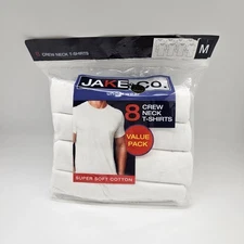 8 Pack JAKE & CO Super Soft White Cotton Crew Neck T-Shirts Men Sizes M L XL 2XL