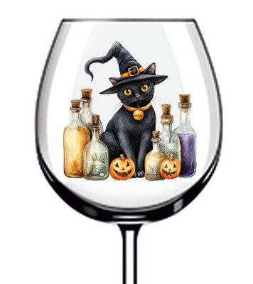 12x Halloween schwarze Katze Vinyl Aufkleber Abziehbild Becher Weinglas Flasche Van Becher