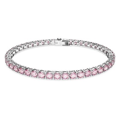 Swarovski Matrix Tennis Bracelet, Round Cut, Pink, Rhodium Plated, Small 5648930