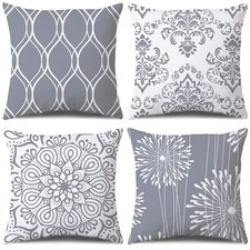 Square Pillow Covers 18x18, 4 Pack,Gray White, Simple Farmhouse Decor,Multicolor
