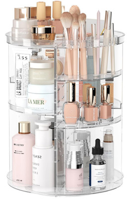 Rotating Makeup Organizer, DIY 8-Layer Cosmetic Carousel for Vanity & Bathroom