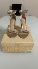 Jewel Badgley Mischka Champagne Rhinestone Ankle Strap Block Heel Sandals