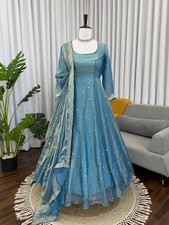 New Collection Sky Blue Fendy Silk Kurta Palazzo With Dupatta For Women