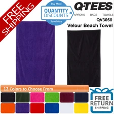 🔥 Q-tees Velour Beach Park Towel 100% cotton 30" x 60" Hemmed ends QV3060