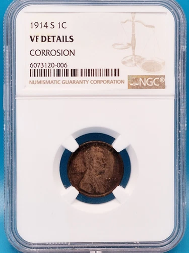 1914-S Lincoln "Wheat Ears" Penny 1C  NGC VF Details - Corrosion