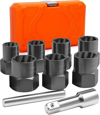 9PCS Bolt Extractor Kit Heavy Duty, 1/2'' Drive Impact Lug Nut Remover Tool, Nu