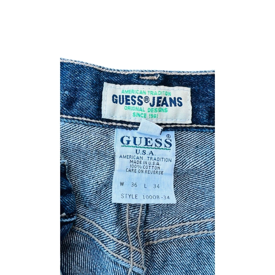 🕶️ Vintage GUESS Jeans Green Label USA 100% Cotton High Rise Denim 36x34 🇺🇸 - Image 4 of 4