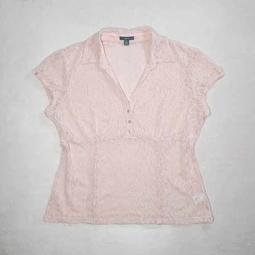 vintage y2k sheer baby pink lace top sz XL layering coquette 2000s feminine cute