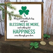 St. Patrick's Day Framed Wood Sign Shamrock Blessing Wall Farmhouse Decor Gift