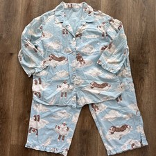 Nick Nora Pajamas Monkey Sock Set LARGE Blue Cloud Cotton Womens Sleepwear C5