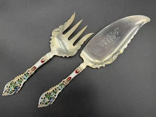 Trianon Pierced by Dominick & Haff Sterling Silver Fish Serving Set GW Enamel
