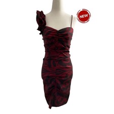 Jump Apparel Wendy Chaitin Red Black Ruffle Bodycon Dress Size 5/6 NWT | 0181