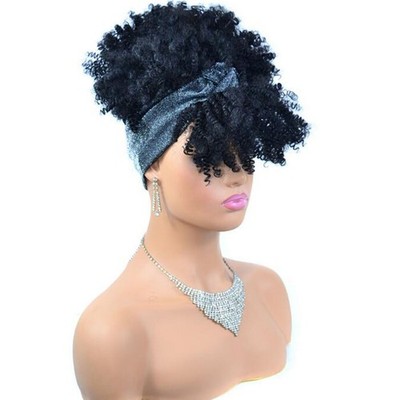 Afro Kinky Curly Synthetic Wig Kordelzug Headwrap Puff Hairband f��r Frauen