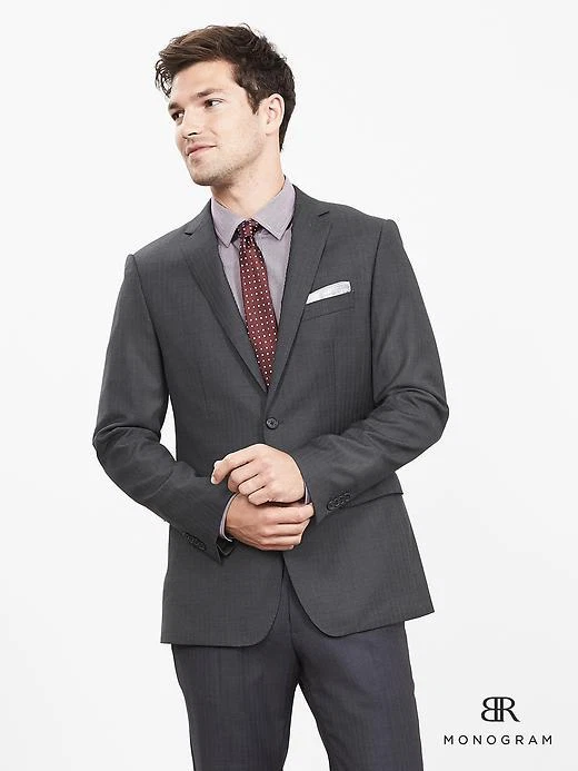 Banana Republic BR Mono Charcoal Italian Wool Suit Jacket,Dark charcoal SZ 46 R