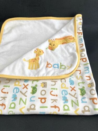 Gymboree Alphabet/Baby Giraffe Blanket Yellow Soft Cotton Animals Reversible - Picture 1 of 6