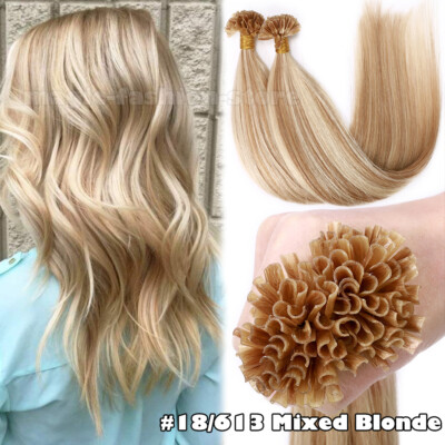 14''-24'' 1g/s Thick U Nail Tip Pre Bonded Remy Human Hair Extensions Keratin Glue