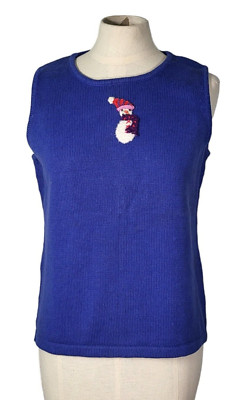 Storybook Knits Vest Sweater Womens Size Small Christmas Snowman Winter Blue