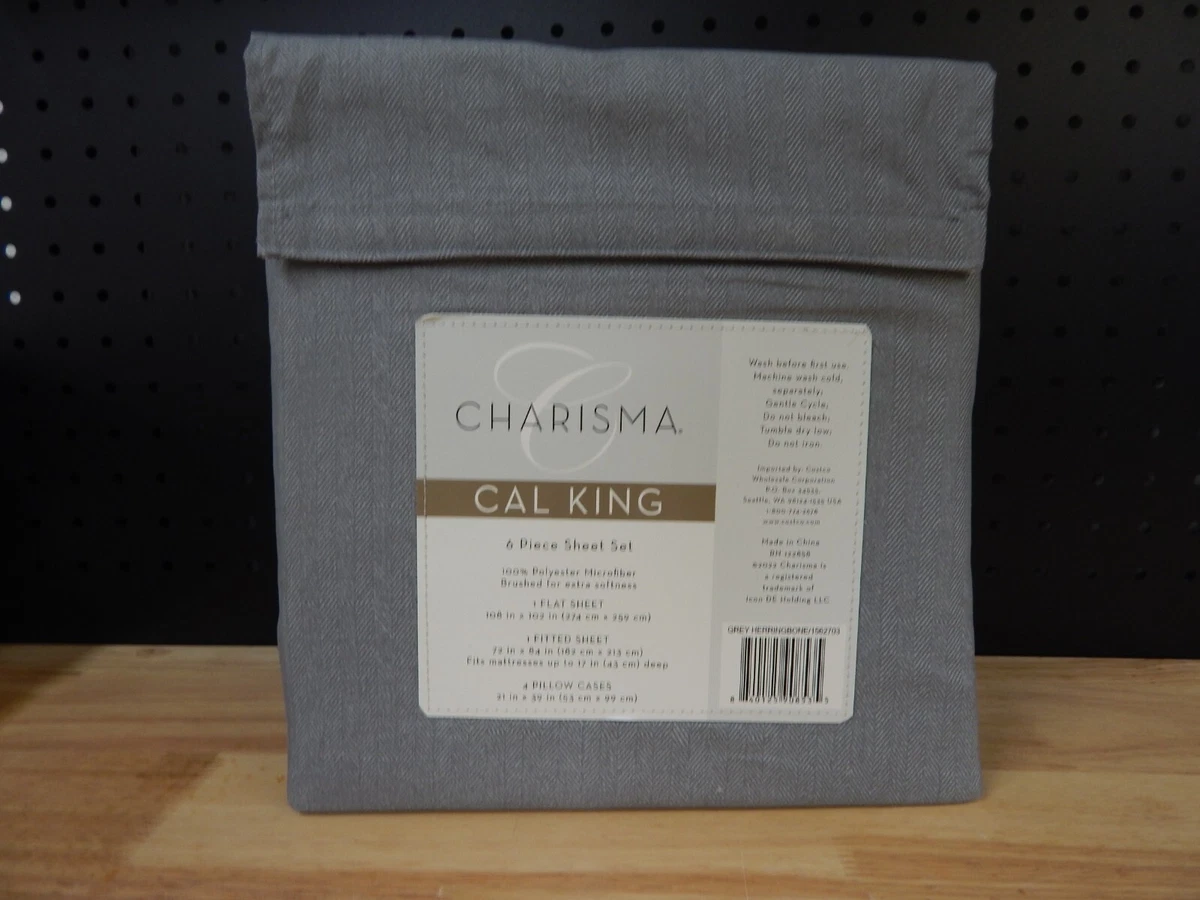 Charisma Microfiber 6 Piece Sheet Set Gray Herringbone Cal King NEW 1562703