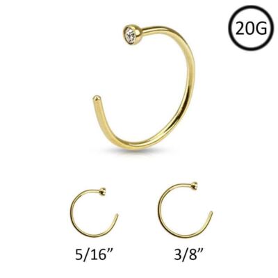 Gold IP Surgical Steel Nose Ring Hoop Helix Ear Cartilage Bezel CZ 20G