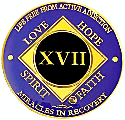 NA 17 Year Coin, Gold Color Plated Medallion, Narcotics Anonymous Coin (purple)