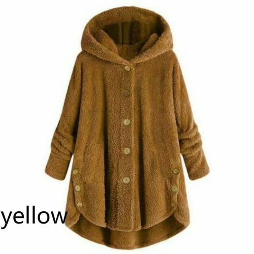 Damen Kapuzen Mantel Jacke Tops Hoodies Flauschig Fleece Kunstfell Plüsch Knopf Vintage - Bild 7 von 28