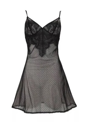 Dita Von Teese Maestra Chemise Shift Dress Black Lace Sheer Lining