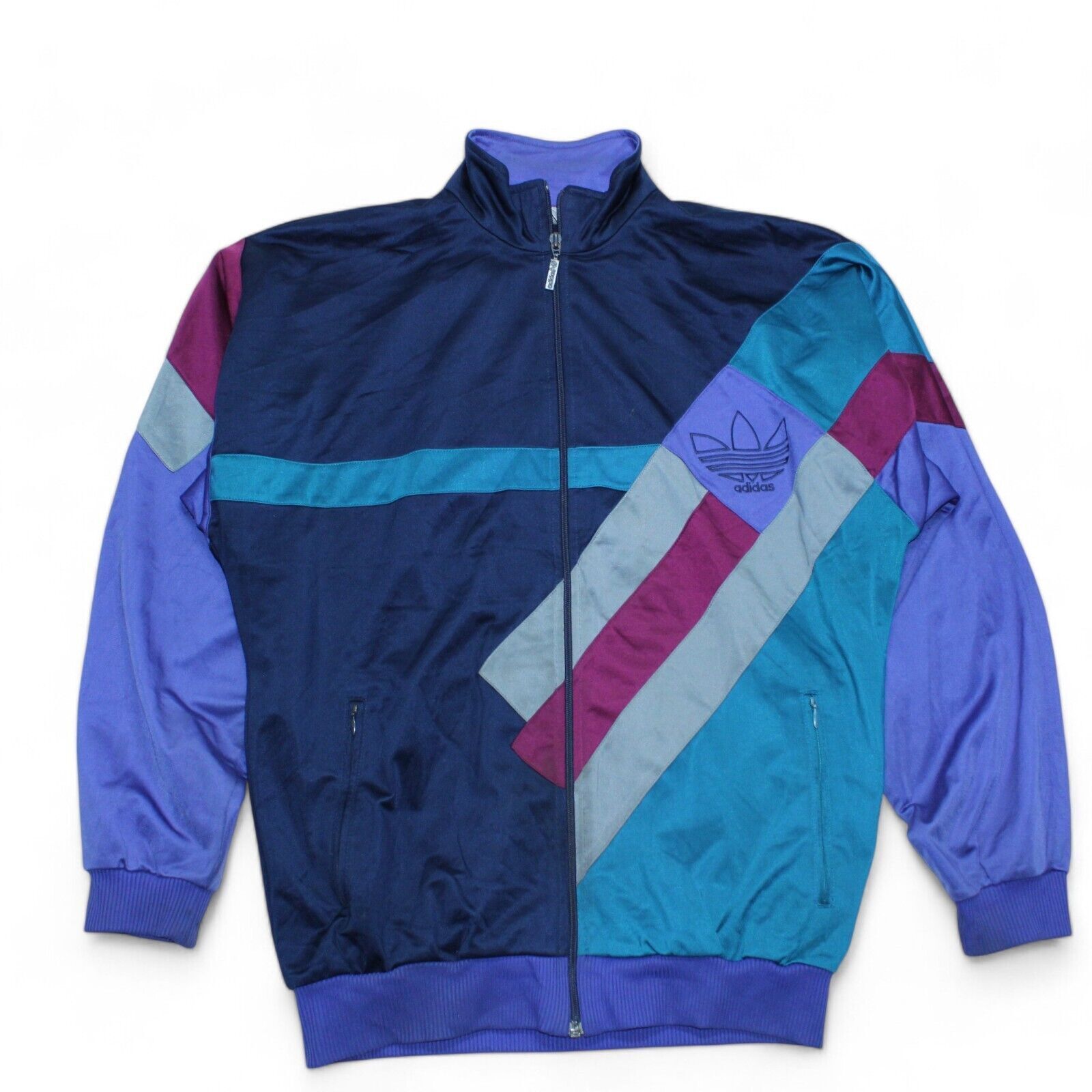 Adidas Nylon Track Jacket Mens L Multicoloured Zip Embroidered 90s Sports Gym