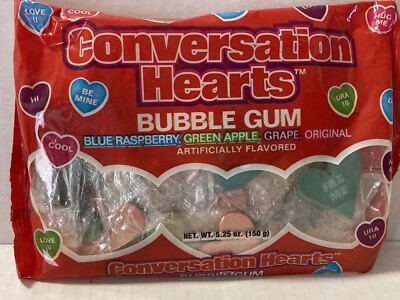 Vintage 1997 Foreign Candy Co. CONVERSATION HEARTS Bubble Gum  5.25oz Bag-NOS