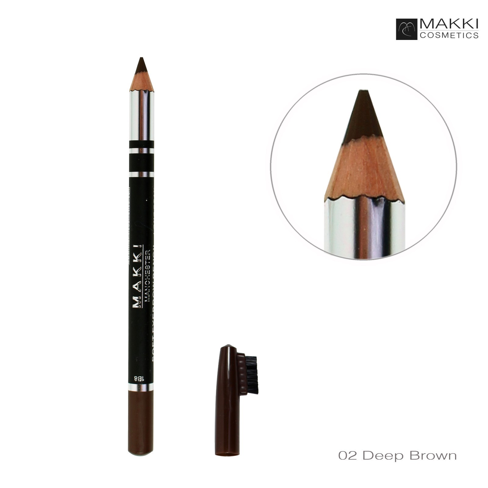 MAKKI PROFESSIONAL EYEBROW PENCIL +BRUSH 02 DEEP BROWN MATTE LONGSTAY BROW COLOR