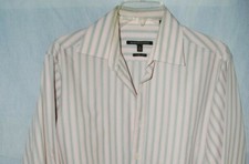 Men's BCBG Maxazria French Cuff Button Down Shirt Pink Gray Stripe Medium GUC