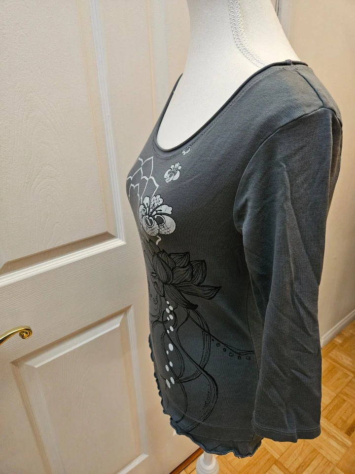 Y2K GLIMA Nordstrom серый белый лотос галстук краситель напечатано 100% хлопок блузка верхний S - Изображение 3 из 4