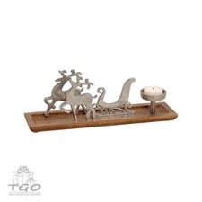 Kerzenhalter- Leuchter  Hirsch Schlitten aus Metall Holz silber-10023493