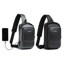 Mens Shoulder Daily Use Sling Chest Pack USB Charging Port Cross Body Bag
