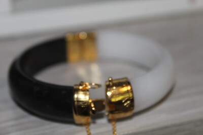 Kwan Collections Gold Plated Charcoal jade and White quartz bangle