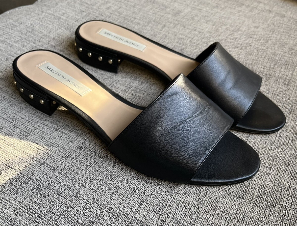 Saks Fifth Avenue Black Studded Slip-On Mules CHLOÉ Studded textured-leather slip-ons | NET-A-PORTER main image 3
