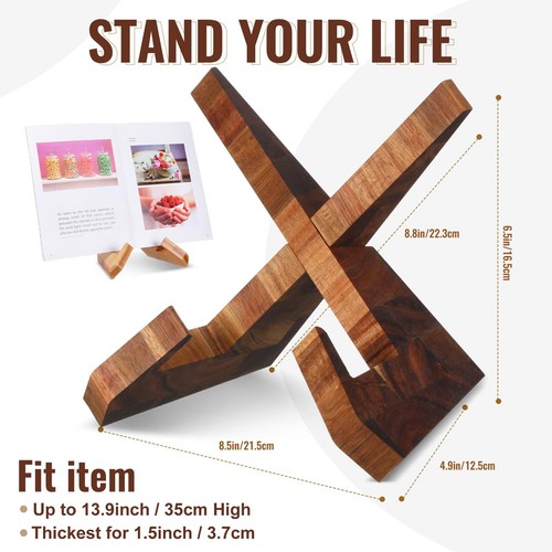 Cookbook Stand for Kitchen Recipe Book Holder for Kitchen Counter Wooden Cook... - Picture 6 of 7