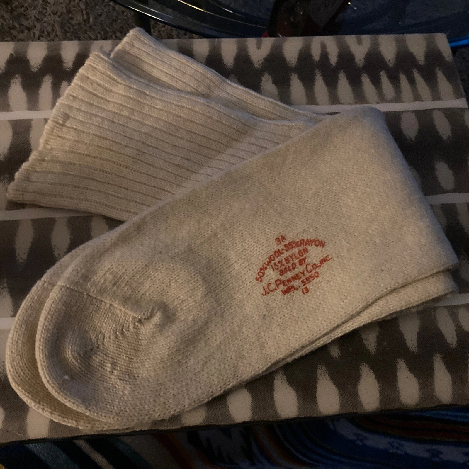 Vintage White Wool Blend Socks Men’s Sz 13 J.C. Penny’s 1950 2 Pair NOS