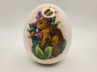 Vintage Decorative Collectible Porcelain Ceramic Egg Bunny Rabbit Garden 2.75'' H