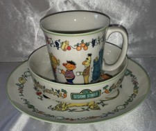 Vintage 1976 Gorham Sesame Street Ceramic Set of Cup, Bowl, Plate