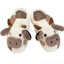 Women Slippers Cute Girls Fluffy Animal Slides Cartoon Cow Home Funny Cozy Shoes