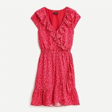 J. Crew Clarice V-Neck Ruffle Dress Sundress Floral Print Vibrant Fuchsia Size 6