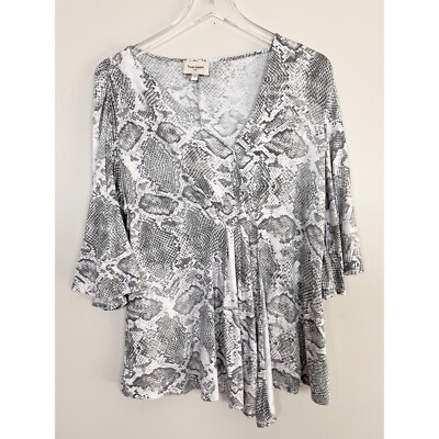 Haute Hippie Joya Snakeskin Print Faux Wrap Top Flutter Sleeve Jersey Size Large