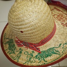 Children's Vintage Mexican Straw Sombrero Hat w Decorative Brim