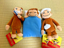 Curious George Plush Toys, Ready for Bedtime, Complete Set of 3 19cm