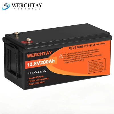 WERCHTAY 12V 200AH Lithium Batterie LiFePO4 Akku 200A BMS für Wohnmobil Solaranlage Boot
