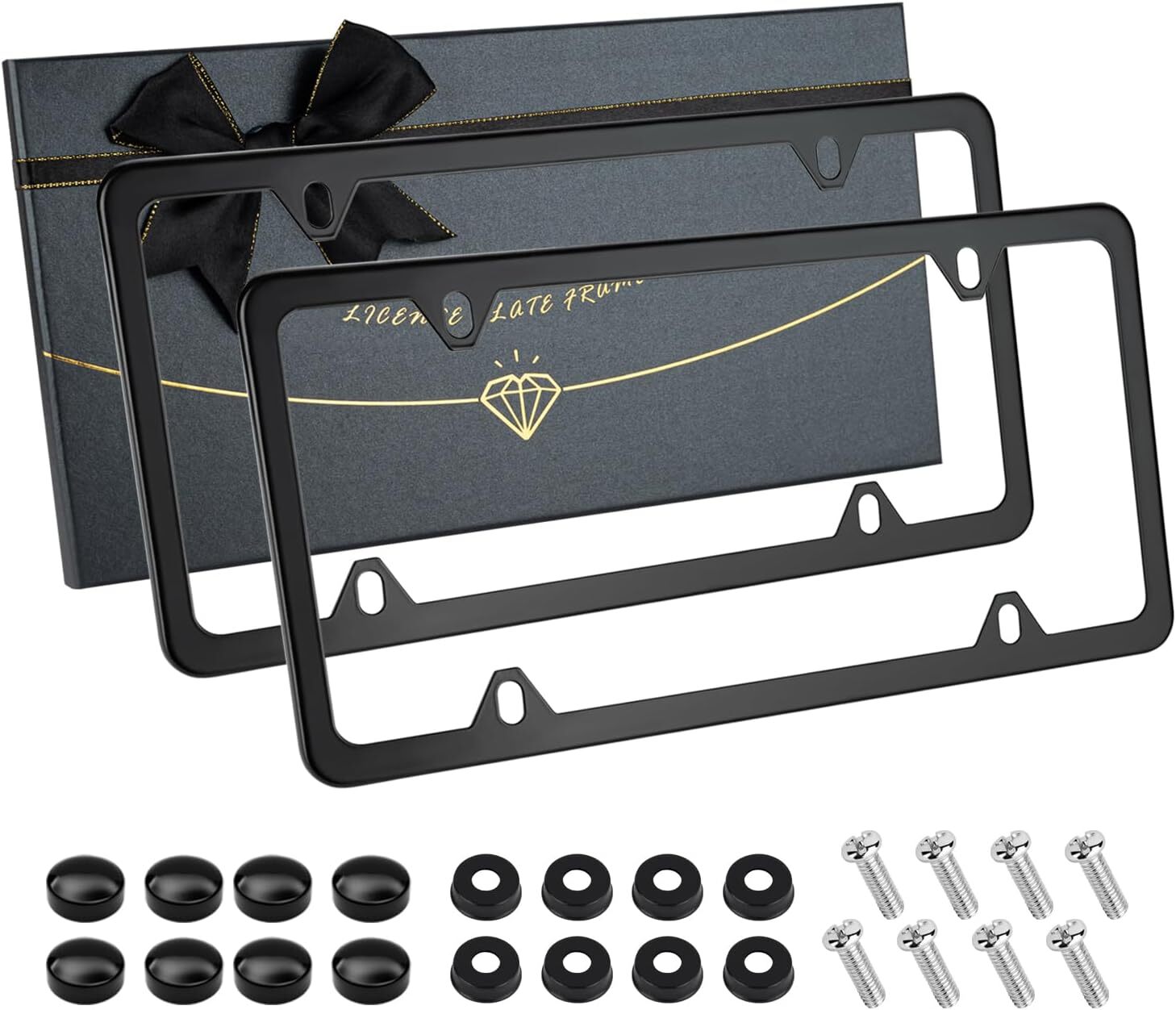 Black Matte License Plate Frames 2 Pack, Stainless Steel License Plate Cover