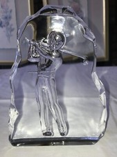 Crystal LE SMITH Clear GLASS Golfer GOLF SWING Iceberg PAPERWEIGHT Figurine 7" T